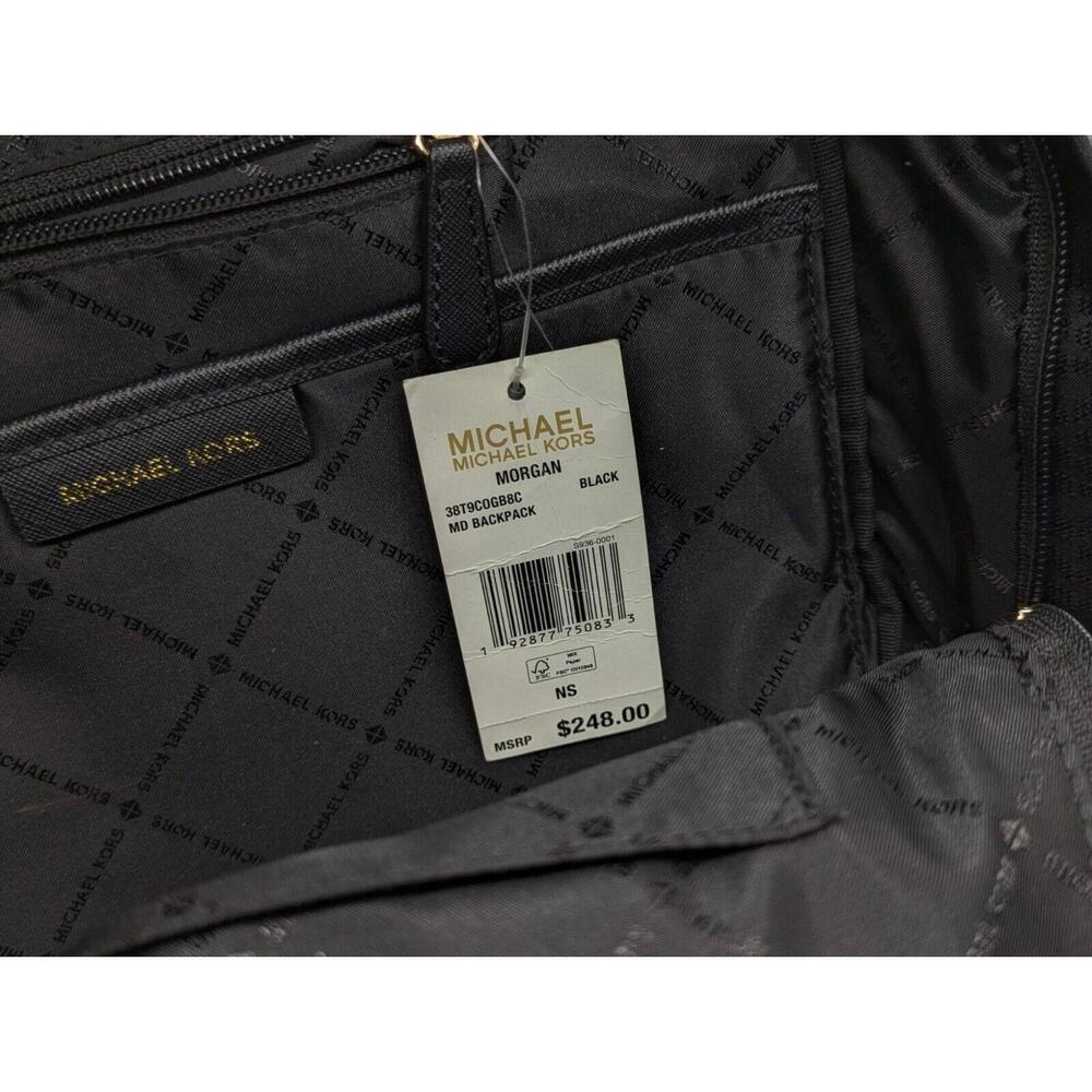 NWT Michael Kors Morgan Medium Black Signature Jacquard & Leather Trim Backpack‎ - Picture 11 of 11